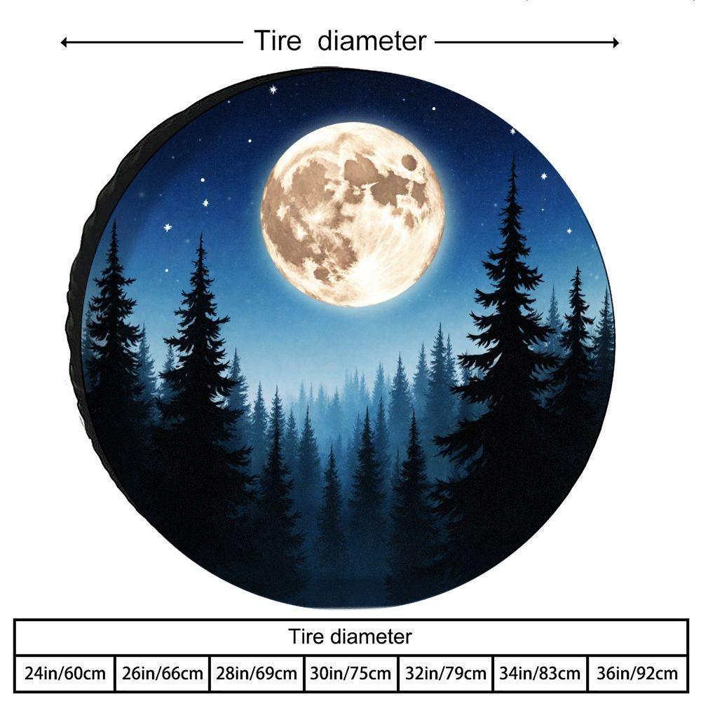 Moonlit Pine Forest Tire Cover Durable Polyester Spare Wheel Protector for RV SUV Truck