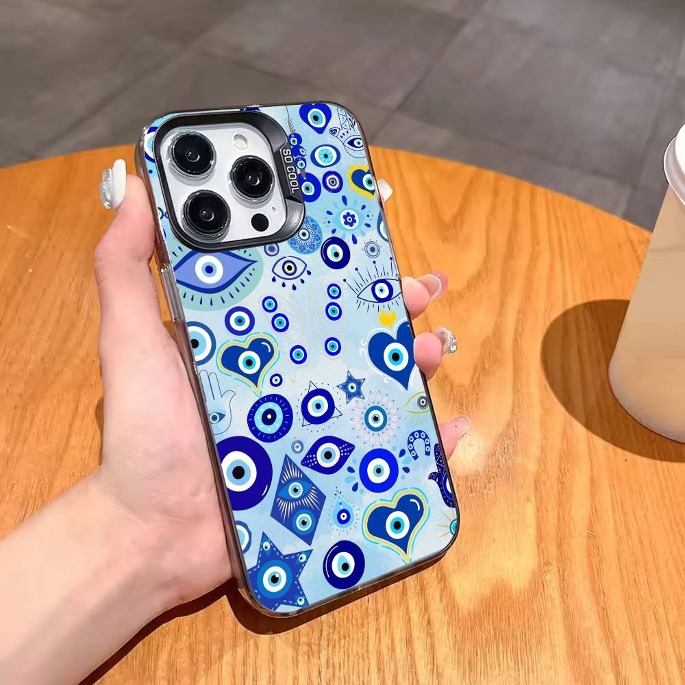 T-Turkish L-Lucky Blue Evil Eye Phone Case For iPhone17 16 15 14 13 12 Pro Max Grey Black Matte Laser Metallic Aurora Funda