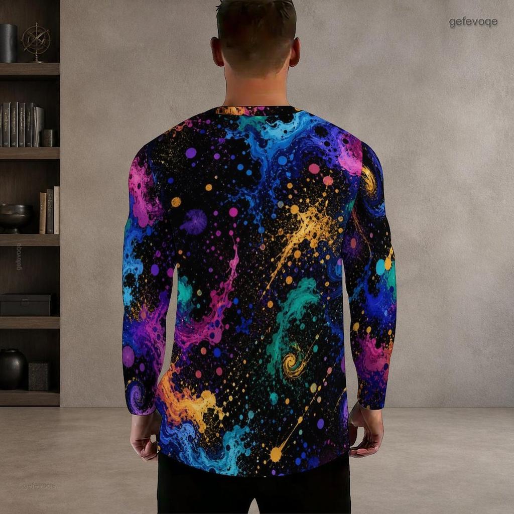 Men Plus Size Round Neck Long Sleeve Printed T Shirt Black Gold Blue Casual Pullover