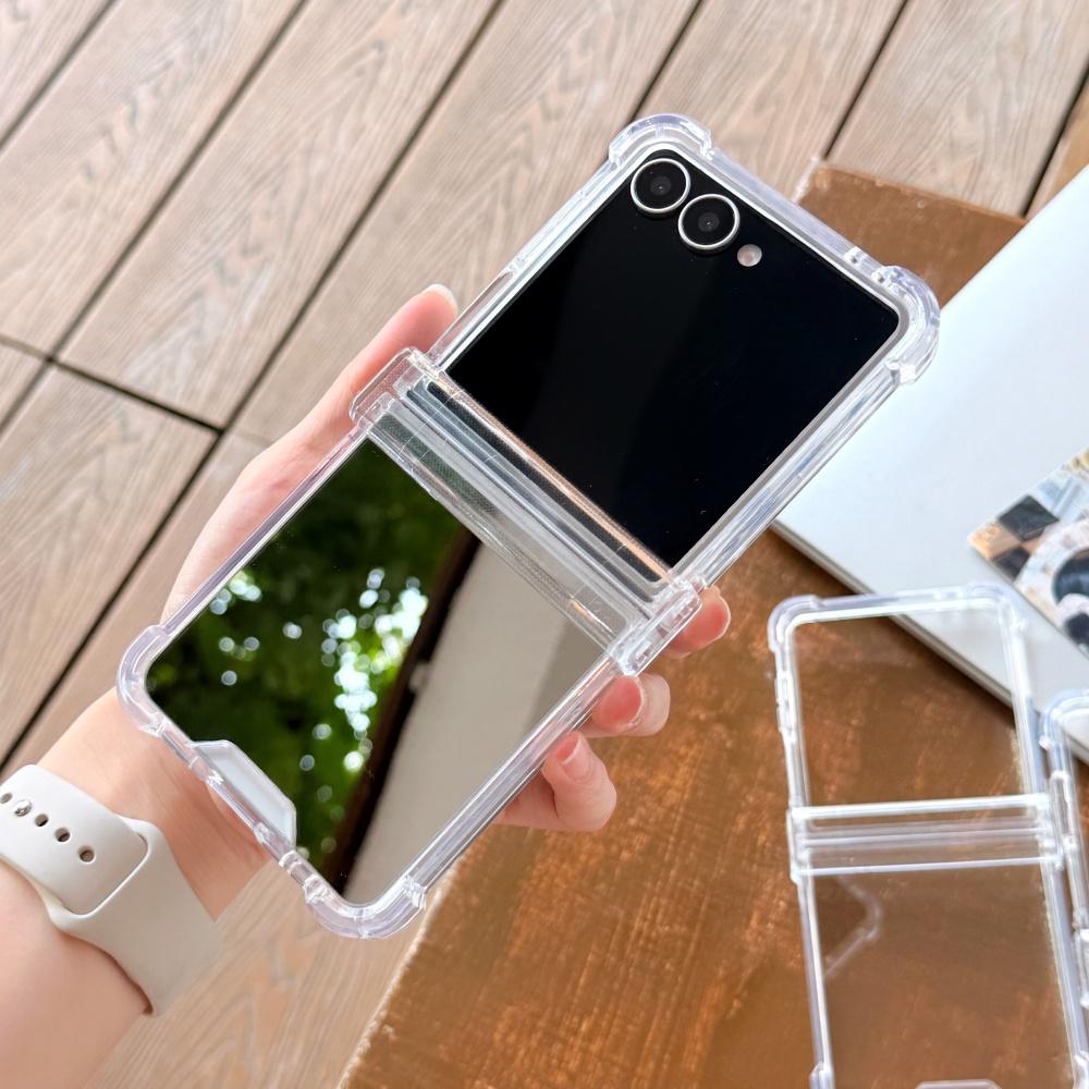 Dla Samsung flip7 Lustro do Przezroczysta Obudowa dla Samsung Galaxy Z Flip 7 6 4 3 Twardy Akryl Poduszka Powietrzna Odporna na Wstrząsy Pokrowiec