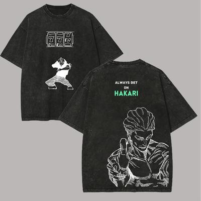 Kinji Hakari Tričko Jujutsu Kaisen Pánské Vintage Kyselý Wash Vždy sázejte na Hakari Anime Grafika Streetwear Bavlněná Trička