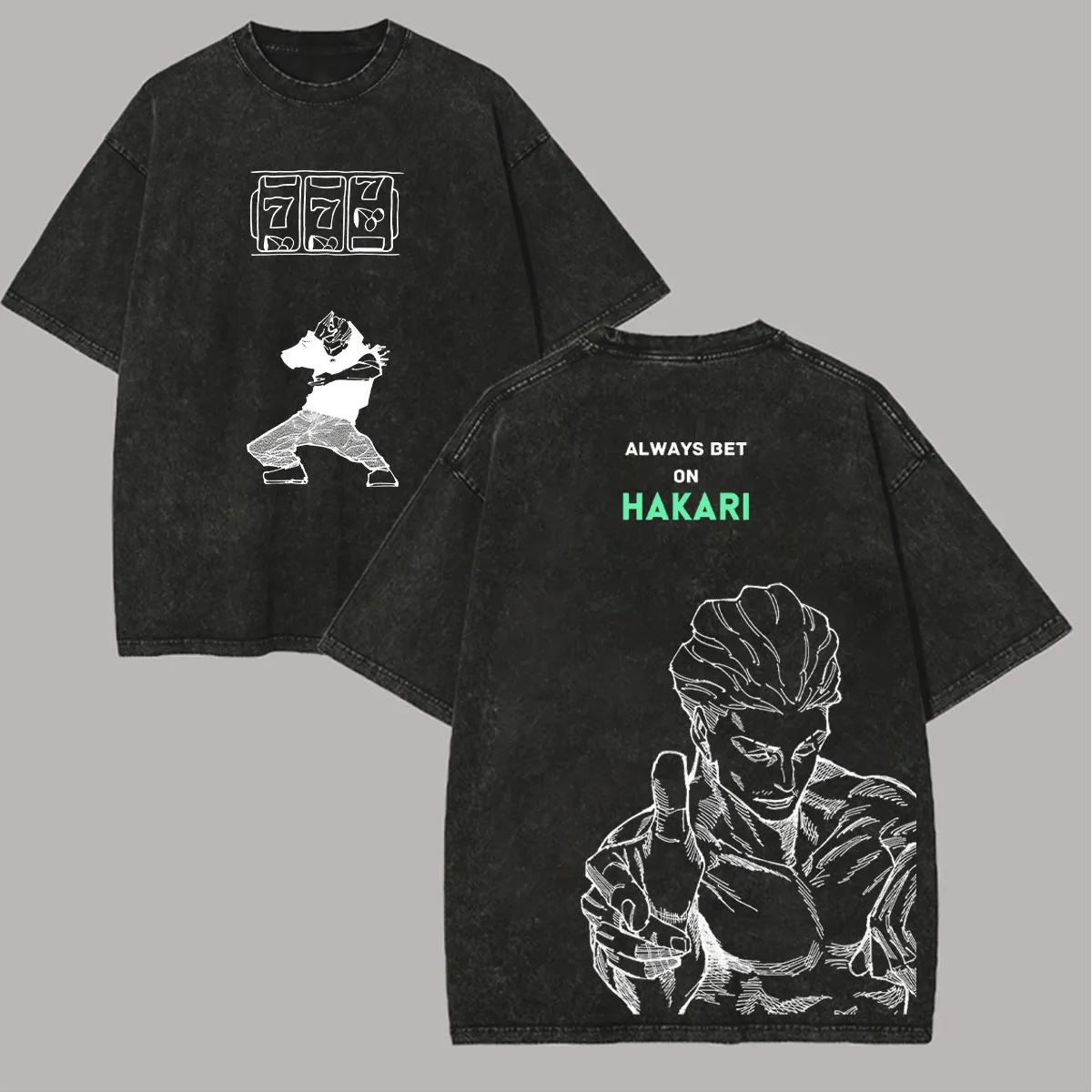 

Kinji Hakari T Shirt Jujutsu Kaisen Men Vintage Acid Wash Always Bet on Hakari Anime Graphic Streetwear Cotton Tees S