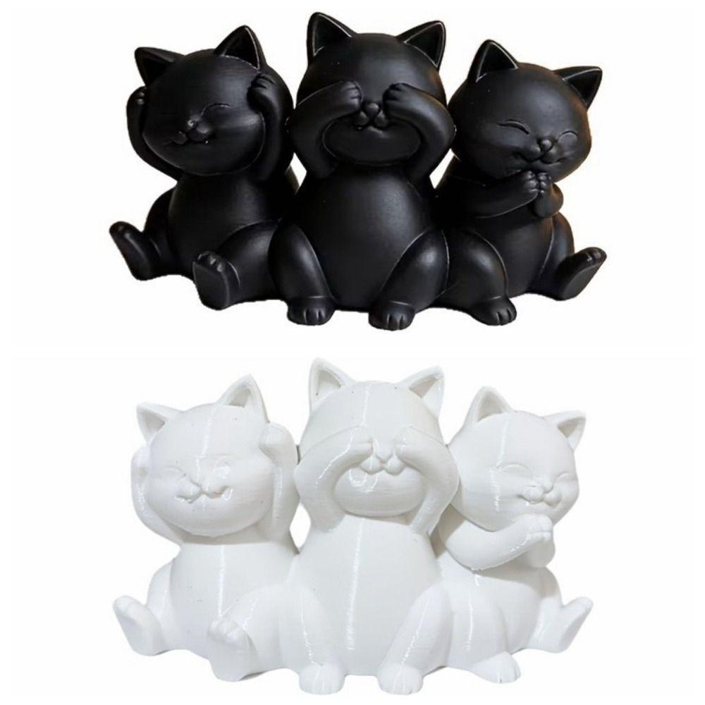 3D Printed Desktop Cat Decorations Creative Cat Ornament Simple Three Cat Statues  Gift
