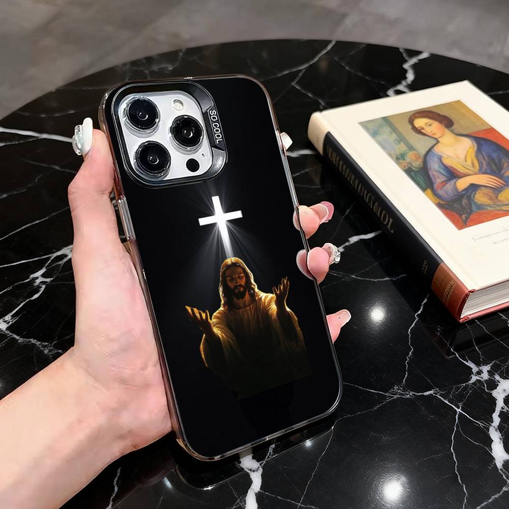 Holy J-Jesus C-Christ JC Phone Case For iPhone 17,16,15,14,13,12,11 Plus,Pro Max,XS,Colored Silver Plated Inside Cover