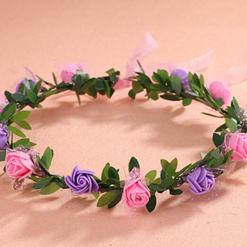 Sweet Girls Women Bridal Rose Flower Crown Headband Wreath Party Wedding Bridal Garland Hairband Headwear