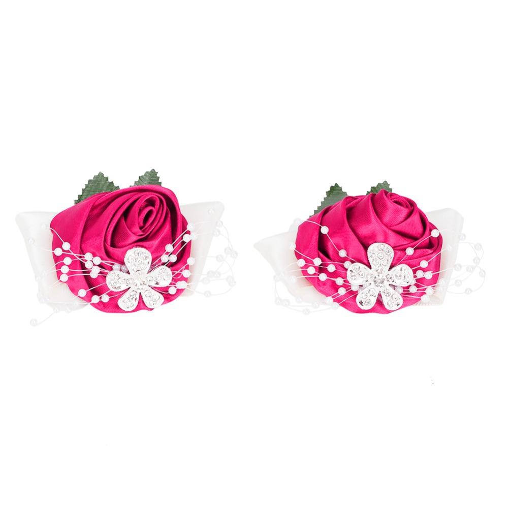 2pcs Diamond Rose Wrist Corsage Pearl Rhinestone Bridal Wrist Flower For Wedding