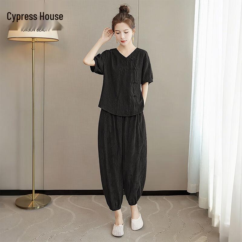 Sibaishe Women s Summer Short Sleeve Top & Loose Pants Set S