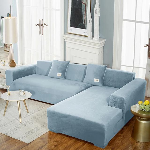 Super Soft Velvet Sofa Cover For Living Room Elastic L Shaped Chaiselongue Corner Couch Slipcover Washable Armchair Sofa Covers
