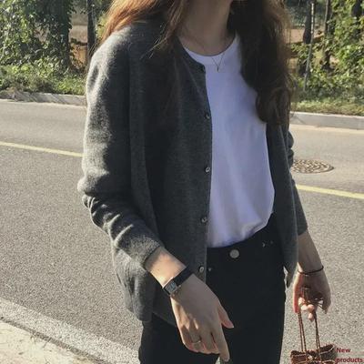 Frühjahr 2025 High-End Damen Graue Strickjacke - Vielseitiger kurzer Pullover