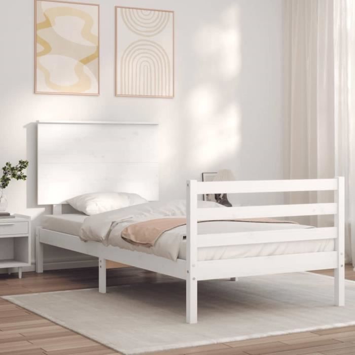 VidaXL Bed Frame with Headboard White 90x200 Cm Solid Wood 3195207