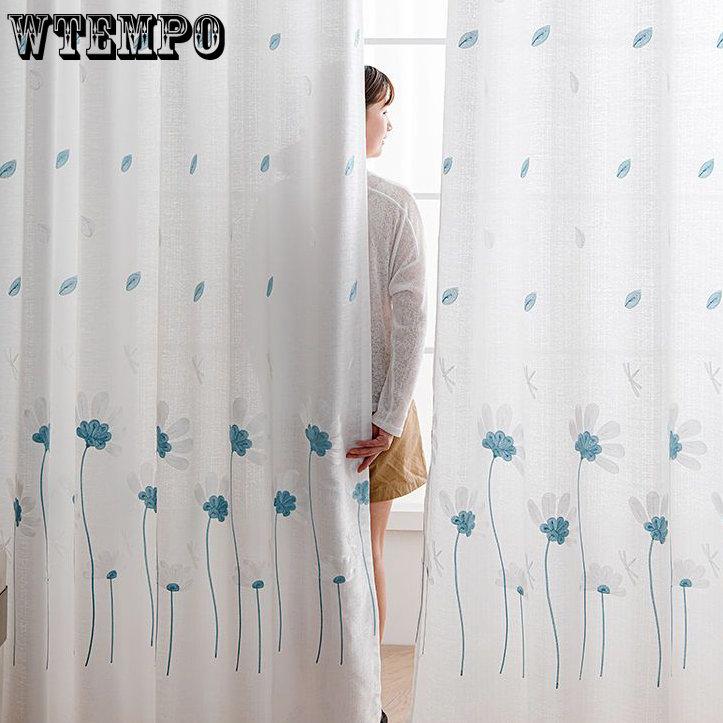 WTEMPO 2PCS Semi Shading Window Screen Living Room Bedroom Balcony Finished Curtains Cheap Sun Protection Thickened White Gauze Curtains