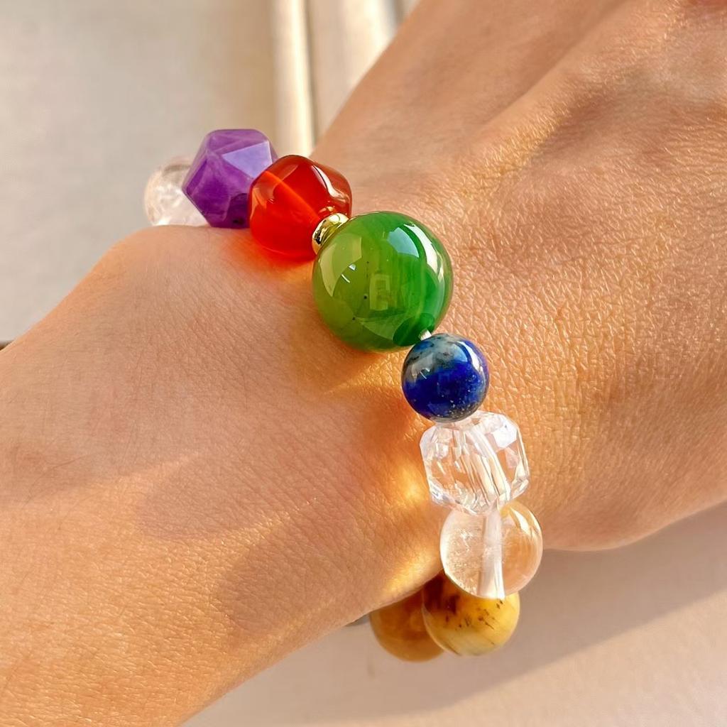 Large Particle Natural Lapis Lazuli Amethyst Tiger'S Eye Green Chalcedony White Crystal Duobao Bracelet Bracelet.