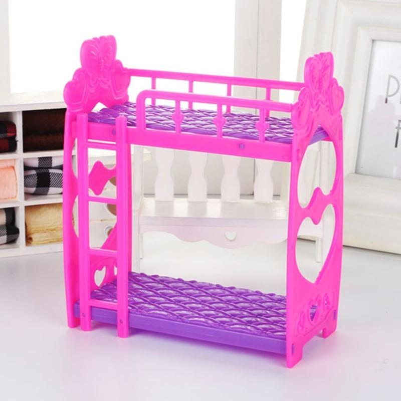 1Set Bunk Bed Bedroom Furniture Bed Plastic for Barbie Dolls Dollhouse Decor