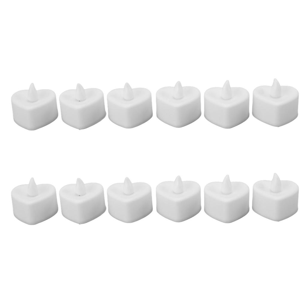 12Pcs LED Tea Lights Heart Shaped Flameless Battery Operated Electronic Fake Candles Wedding Party