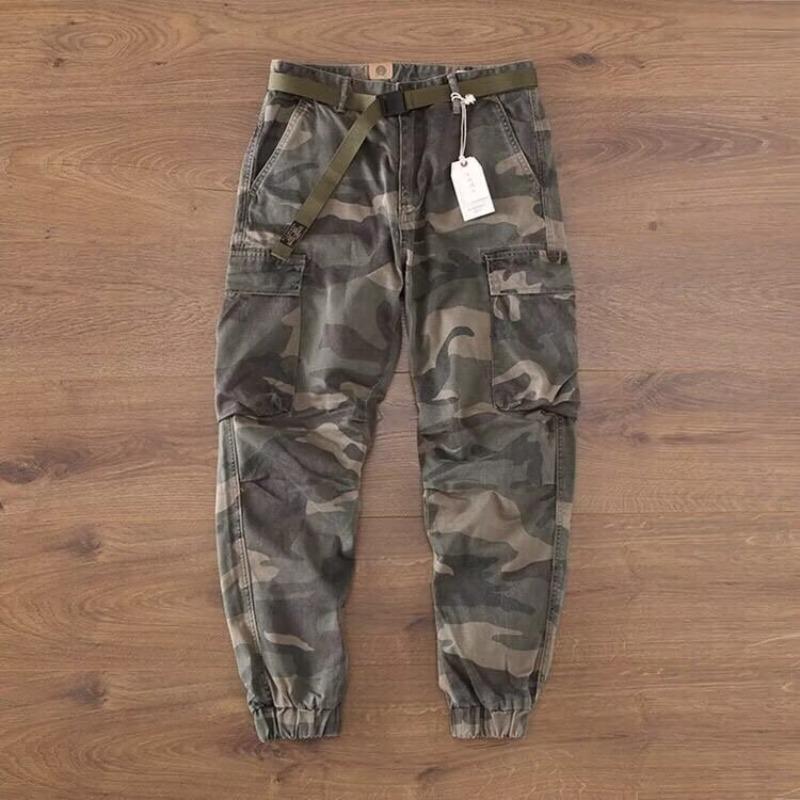 Retro vojenské maskáčové kombinézy pánské Kaji vícekapsové volné malé rovné legíny kalhoty pánské