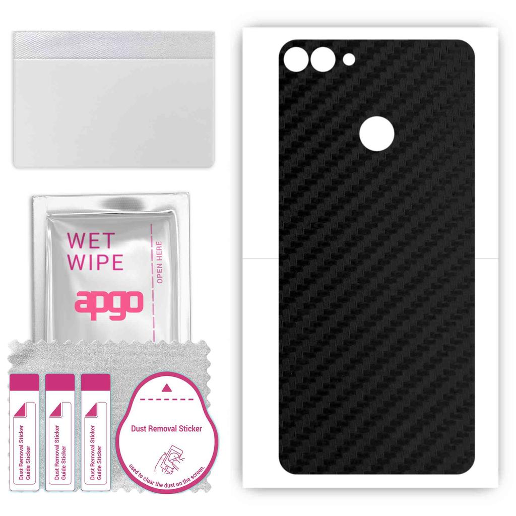 apgo Protective Skin Sticker for the back compatible with Huawei Y9 (2018), Wrap Film, Foil, Vinyl - Pattern Carbon Black