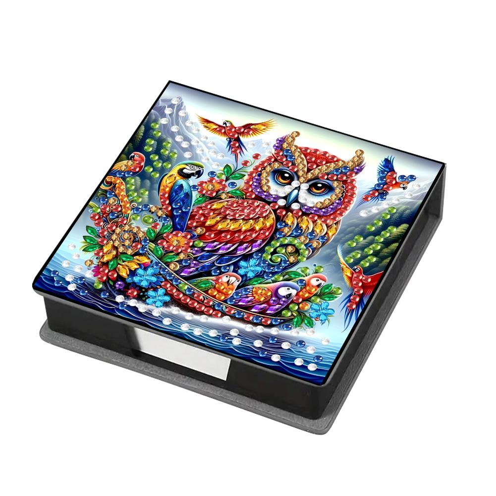 Leather Animals Gem Painting Memo Pad Holder Mosaic Kit Pattern Diamond Art Note Box with 160 Sheets of Paper for DIY Art Craft