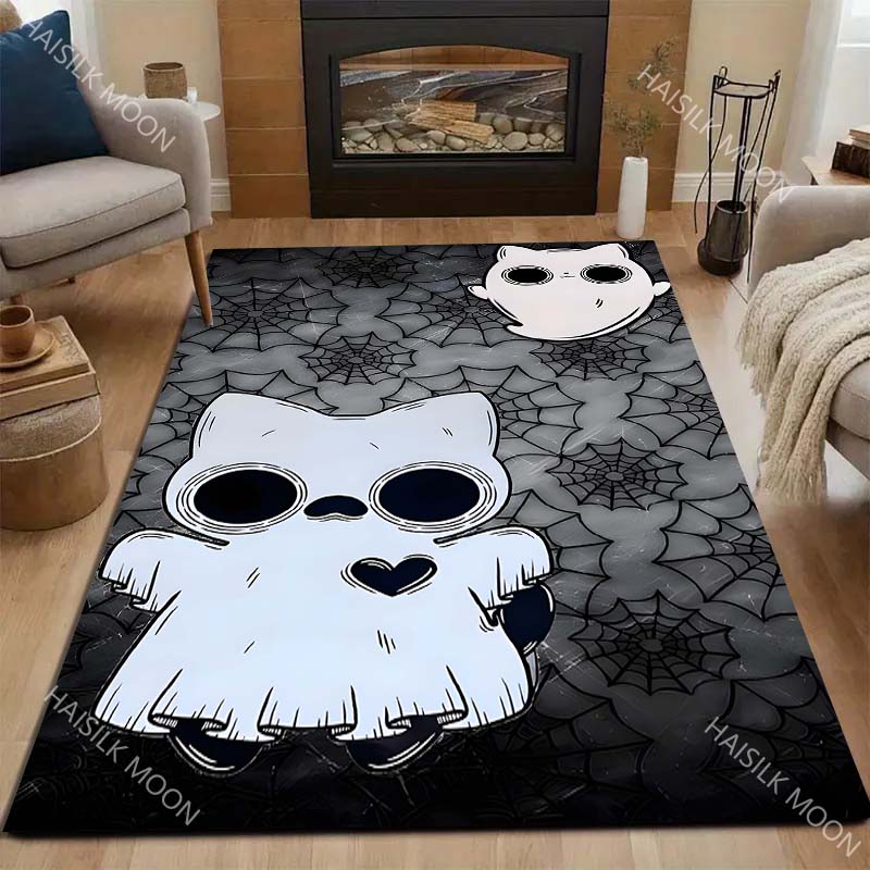 Dark Series Ghost Cat Pattern Carpet for Living Room Bedroom Bedside Floor Mat Cloakroom Sofa Area Rugs Halloween Decor