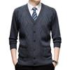 Men Plaid Knit Button Cardigan Casual Sweater Outerwear For Middle Aged Men