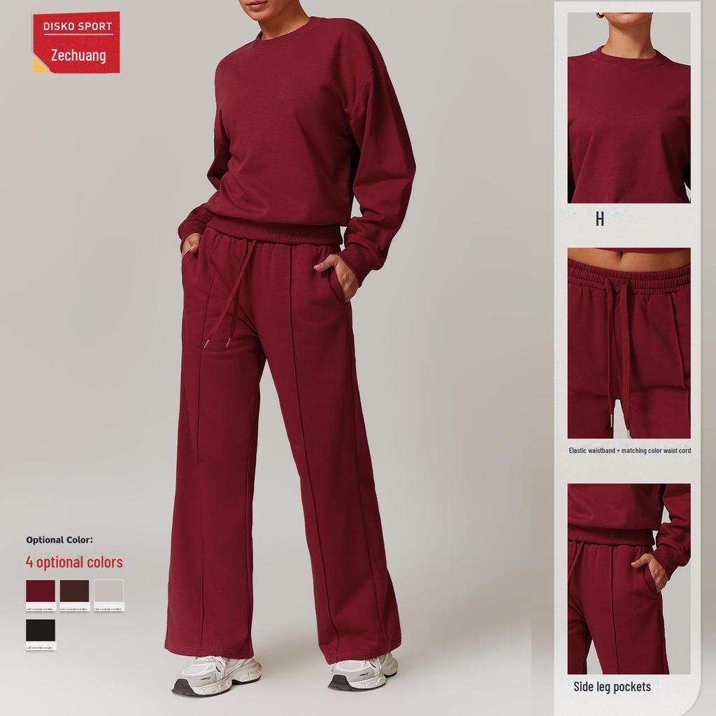 Zechuang Women's High Waist Wide Leg Casual Sports Sweater Suit - Slim, Long Sleeve, Comfortable for Running & Fitness, Style 8933
