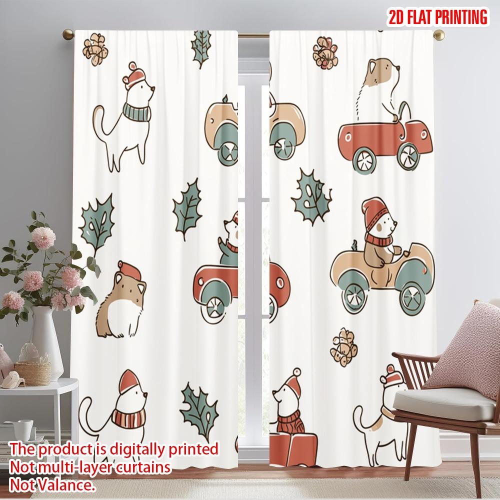 

2pcs,2D plane printing Pattern Curtains Cute Christmas Farm Animals (2) Polyester Woven (without rod) Decorations Inside Ldeal 52.50×116.00 CM 2pcs