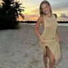 Nuovo Top Corto a Rete Lavorato a Maglia Sexy con Pizzo Copricostume da Spiaggia con Strass e Copricostume Protezione Solare per Donna