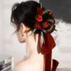 Fashion Ribbon Brides Hairband Elegant Red Flower Hairpins Handmade Tulip Headdress Wedding
