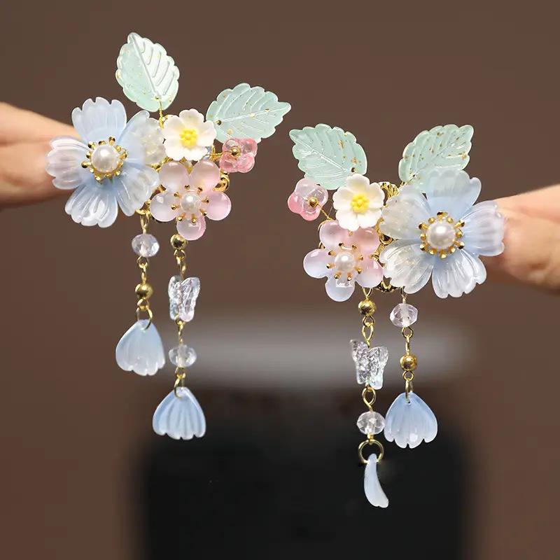 Mid-Autumn Hanfu Fairy Hair Clip - Women's & Children's Ancient Style Floral Tassel, Sweet Accessory for Girls