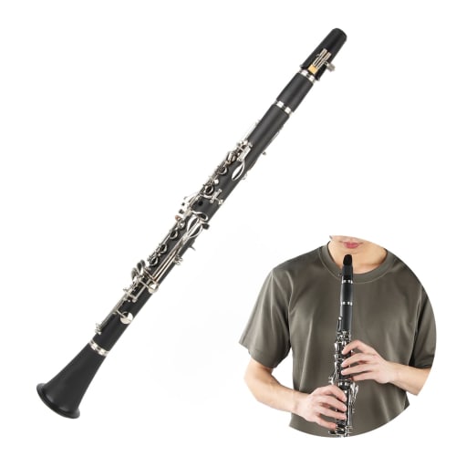 Beginner's Clarinet, Made of Durable Wood, Includes Cleaning Cloth, Bb Key Clarinet, Black