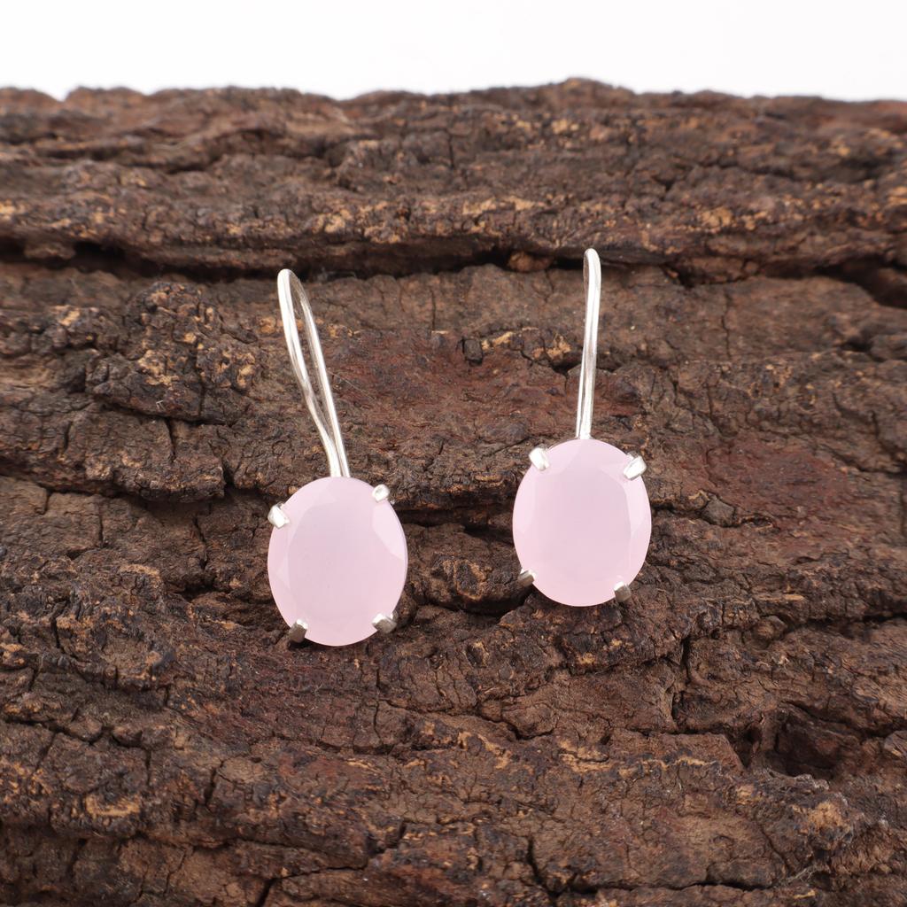 Hübscher Rosenchalcedon Edelstein Schmuck, 925 Sterling Silber Ohrringe Schmuck, Handgefertigte Wunderschöne Ohrringe Geschenk für Frauen