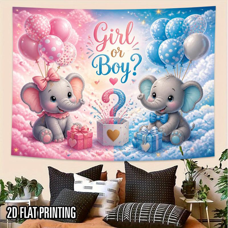2D Flat - 2D Flat - 2D Flat Print 1pc Tapestry Elephant Gender Reveal Tapestry Pink Blue Cloud Birthday Party Decor Large Size Decorative Hanging Clot