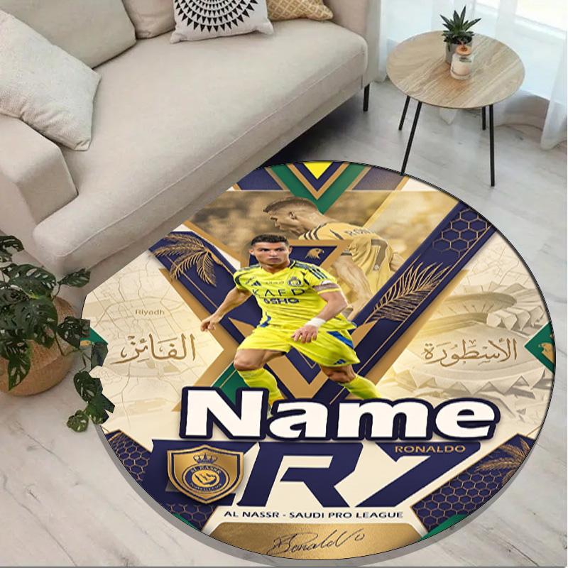 Custom Name Personalized Cristiano Ronaldo Print Round Rug, Versatile Home Decor Carpet, for Playroom, Apartment, Balcony, Entryway, Hallway Gift