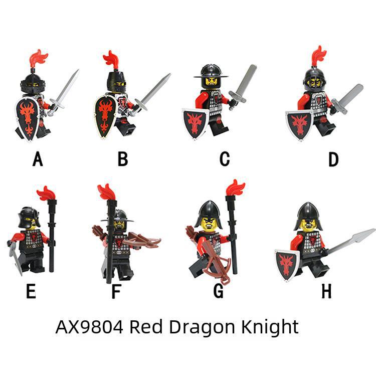 LOJO AX9804 Red Dragon Knight Medieval Building Blocks Minifigures Set
