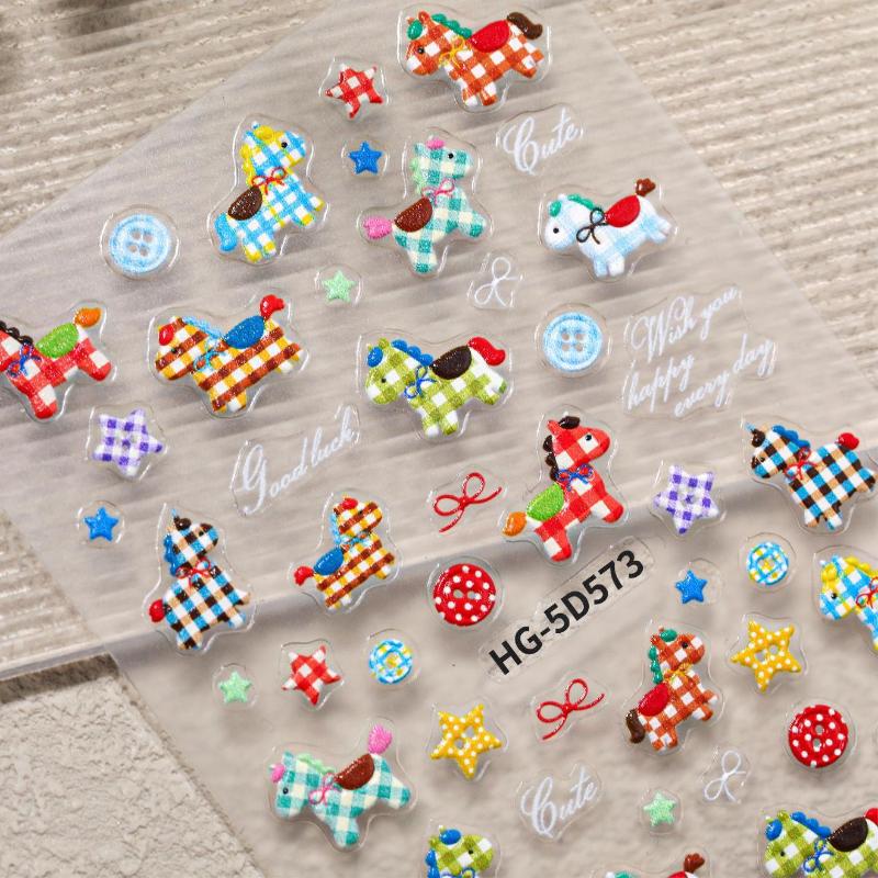 Cute Cartoon Colorful Stylish Horse Nail Art Sticker Self Adhesive Manicure Decal Nail Sticker Manicure Decoration For Girls