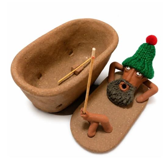 Funny Desk Accessory Lazy Bath Man Incense Burner, Resin Old Statue Stick Holder, Novelty Gift for Friends Creative Desktop Decoration with