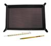 Chocolate Colored Cowhide Leather Pen Tray with Slide Measuring Stick and Slim 60 Ballpoint Pen Gold Set Japanese-made TRATYO-708W-SV60KBP