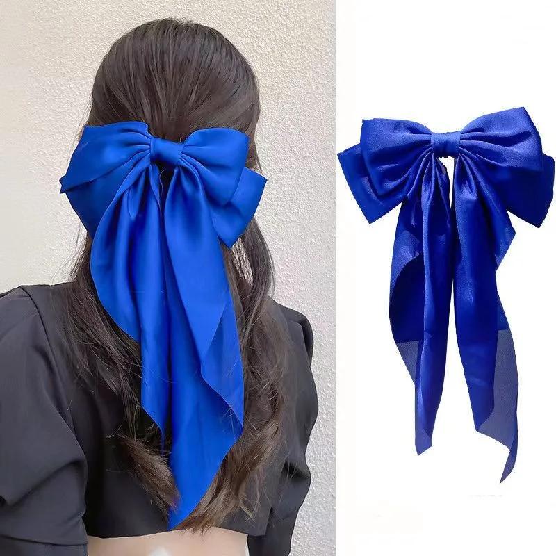 New Women Large Bow Hairpin Summer Chiffon Big Bowknot Stain Bow Barrettes Women Solid Color Ponytail Clip Hair Accessories