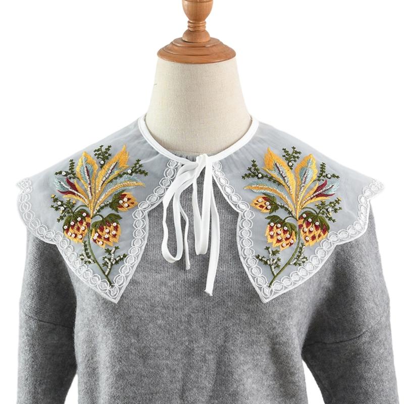 Women Girls Vintage Lolita False Fake Collar Shawl Sweet Ruffles Lace-Up Bow Decorative Necklace Choker Short Poncho