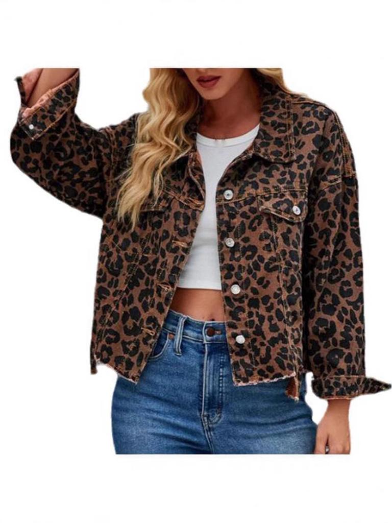 2025 Herbst/Winter Jeansjacke mit Leopardenmuster - Modische, lässige Damen-Oberbekleidung