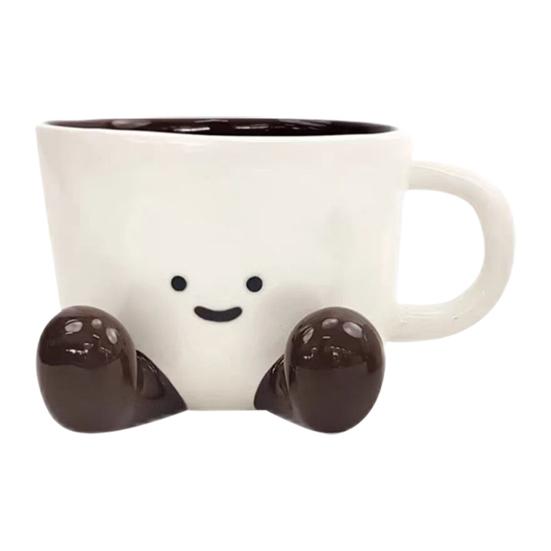 300ml Ceramic Mug Cartoon Feet Design Hot Cold Drinks Mug Suitable Capacity Happy Face Ceramic Tea Mug Drinkware