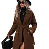 2025 Autumn Winter Women's Double-Breasted Wool Blend Trench Coat, Belted Waist Elegant Overcoat with Notched Lapel, Classic Office Chic Outerwear