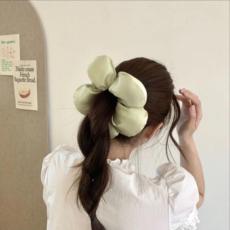 Soft Pillow Elastic Hair Band Scrunchie for Women Luxury Design Big Flower Filled Cotton Solid Satin Ponytail Ties Accessories