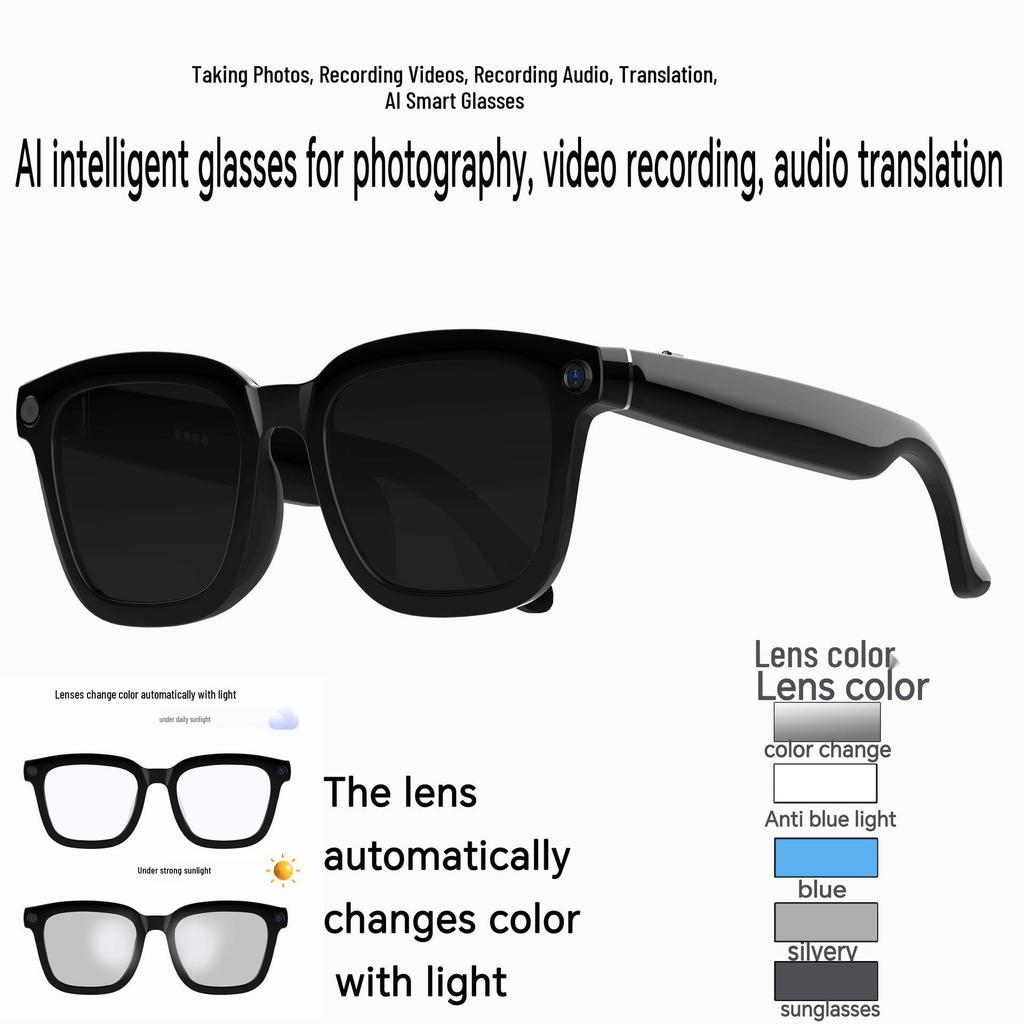 KI-Smart Glasses: Schwarze Tech-Kamera-Brille für Übersetzung, Fotografie und Musik-Streaming