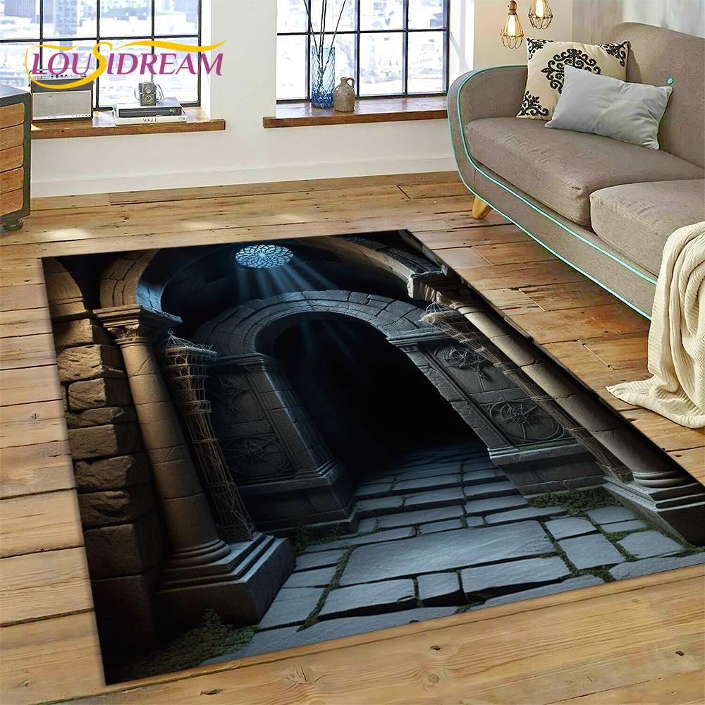 3D Illusion God's Temple Door Gate Carpet Rug for Living Room Bedroom Home Sofa Decoration,Kids Play Area Rug Non-slip Floor Mat