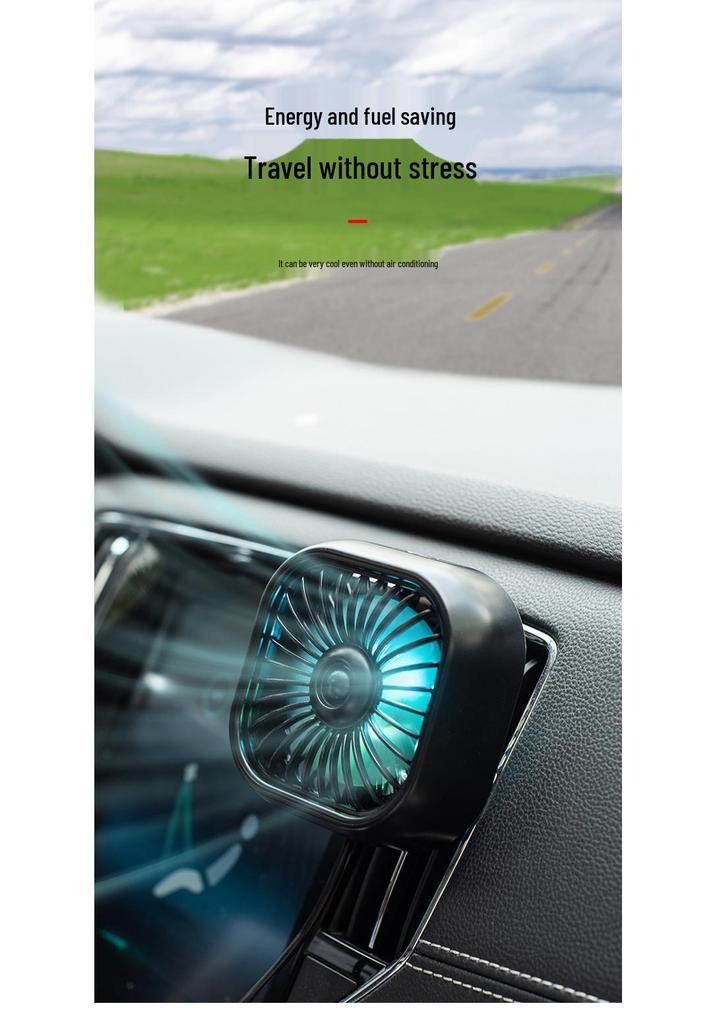 USB Electric Car Fan with Atmosphere Light - Multi-Color Vent Clip with Strong Wind