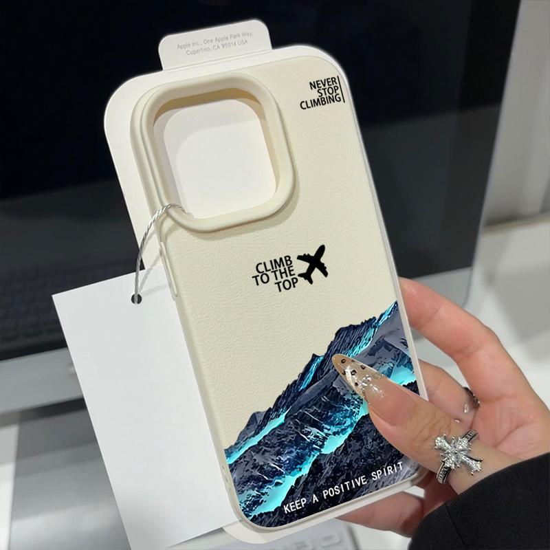Nárazuvzdorný tenký kryt s motivem hory a letadla pro iPhone 16 15 Pro Max 14 Pro 13 12 11 Ochrana objektivu TPU Textura kůže Matný měkký kryt na telefon