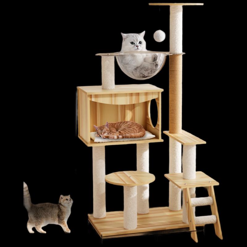 Multi-Level Wooden Cat Tree & Condo