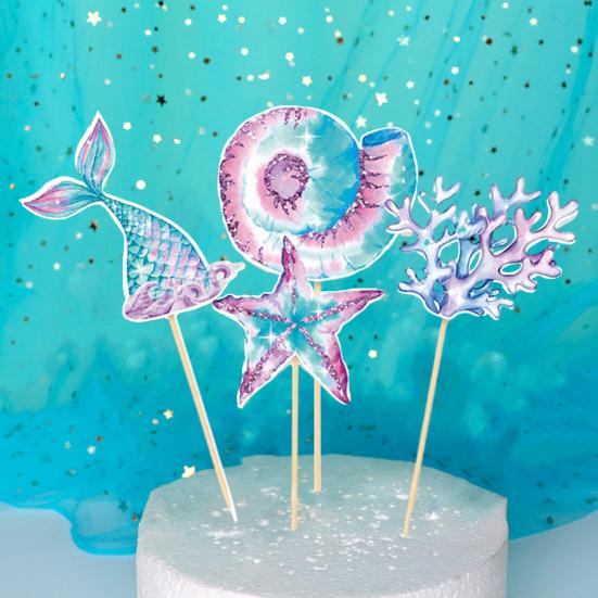 1 Sada Ekologický Topper na Cupcake Snadno Zavěsit Skvělý Banner Mořská panna Ozdoba na Narozeniny Dívky