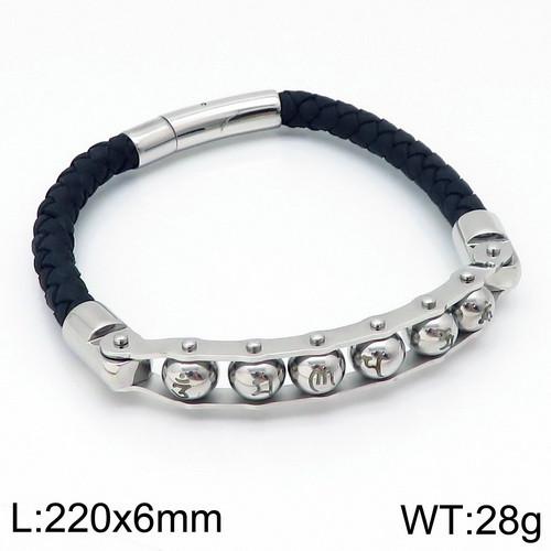KALEN Trendy Mens Fashion Bracelets Bangles Stainless Steel Beads Leather Bracelet Bangle 21.5cm&TRENDY