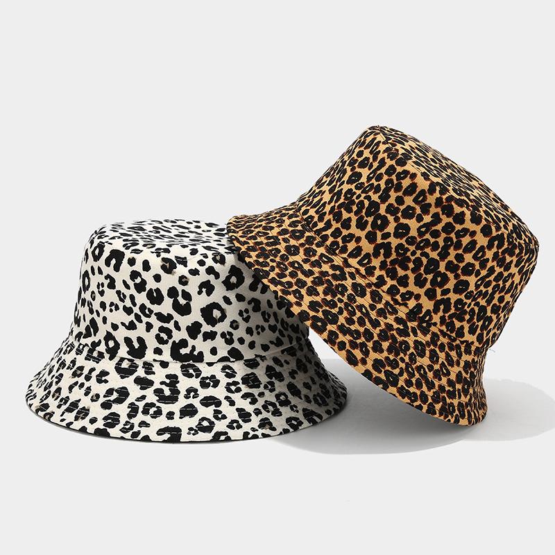 Summer Bucket Hat For Women Fashion Leopard Print Cotton Foldable Portable Panama Unisex Beach Fishing Bunny Sun Hat Hip Hop Bob